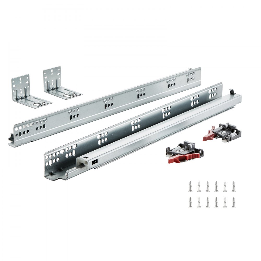 VEVOR 10 Pairs of 21 Inch Drawer Bottom Side Mount Rails, Heavy Duty Full Ball Bearing Extension Steel Track, Soft-Close Noiseless Guide Glides Cabinet Kitchen Runners with Locking Mechanism, 100 Lbs - DZYZSCTHG1001JZM6V0