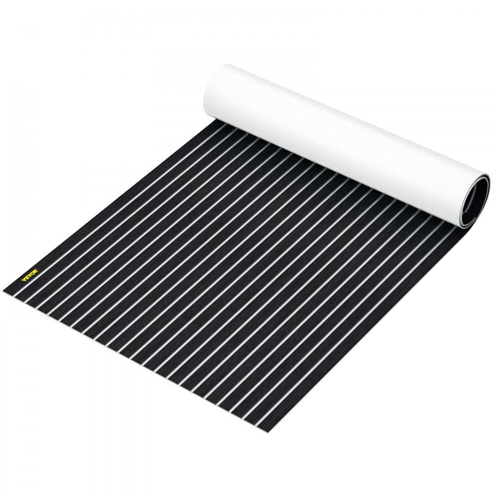 VEVOR EVA Foam Faux Teak Boat Decking Sheet 94.5 X 47.2 Inch 5MM Thick Non-Skid Self-Adhesive for Marine Yacht RV Swimming Pool Garden Boat Flooring Sheet (Black + White Seam, 94.5" x 47.2") - ZZDB240X120X0.6H1V0