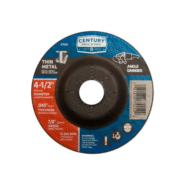 Rueda de Esmerilado de Centro Deprimido Century Drill & Tool de 4-1/2" x 7/8", Tipo 27 de Óxido de Aluminio - 75552