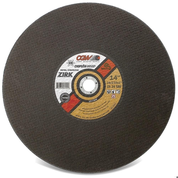 Cgw Abrasivos: Disco de corte recto, 14 pulgadas de diámetro x 3/32 pulgadas de grosor, agujero central de 1 pulgada, grano 30, abrasivo de óxido de aluminio - 36122