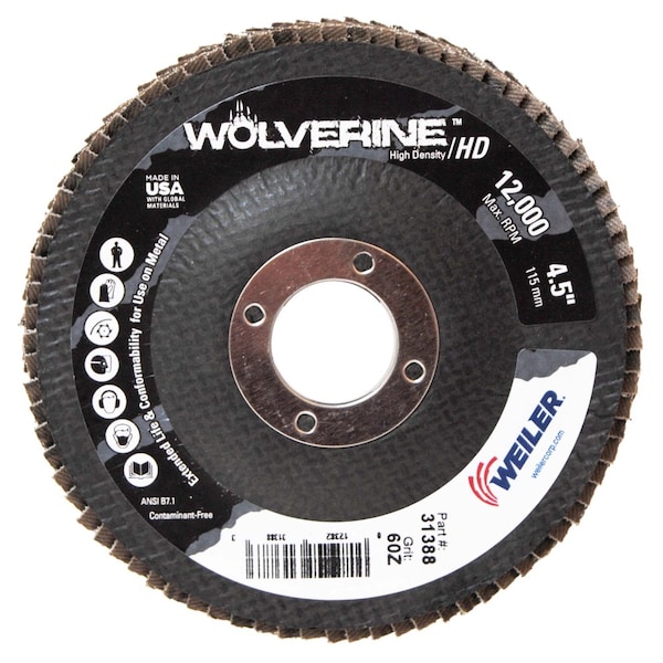 Weiler 4-1/2" Disco de aletas de alta densidad, plano (TY27), 60Z, 7/8" - 31388