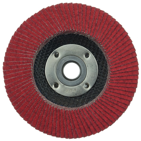 Weiler 4-1/2" Tiger Flap Disc, Cónico (TY29), Respaldo Fenólico, 80C, 5/8"-11 UNC - 50107