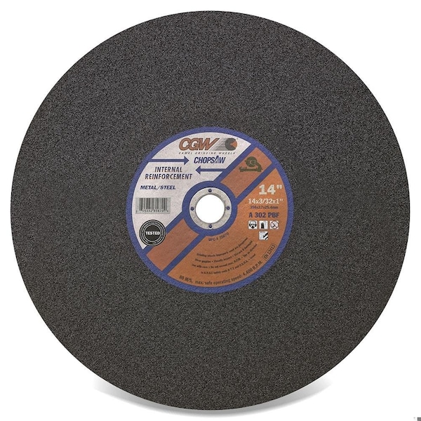 Disco de corte recto Cgw Abrasives, 14 pulgadas de diámetro x 3/32 pulgadas de grosor, agujero central de 1 pulgada, grano 30, abrasivo de óxido de aluminio - 35670