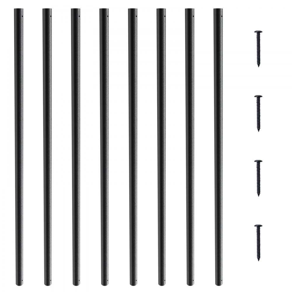 VEVOR Staircase Metal Balusters, 3/4'' Round x 32'' Long Aluminum Decorative Banister Spindles, 101 Pack Deck Baluster with Screws, Classic Hollow Deck Railing Satin Black Powder Coated for Porch - YXKLGZ32YC10P31SIV0