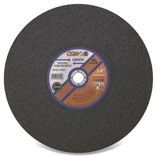 Rueda de corte recto Cgw Abrasives, 12 pulgadas de diámetro x 3/32 pulgadas de grosor, agujero central de 1 pulgada, grano 36, abrasivo de óxido de aluminio - 70112.