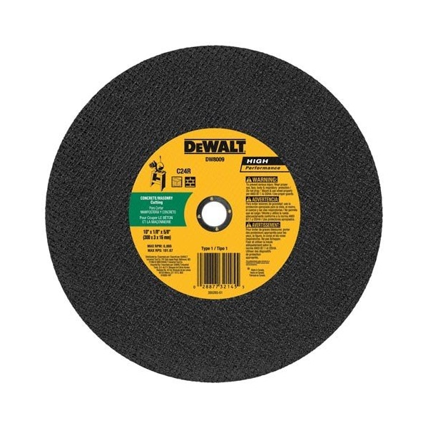 Dewalt Abrasivo Unido, 10 pulgadas x 1/8 pulgadas x 5/8 pulgadas Rueda de corte estacionaria para concreto/mampostería - DW8009