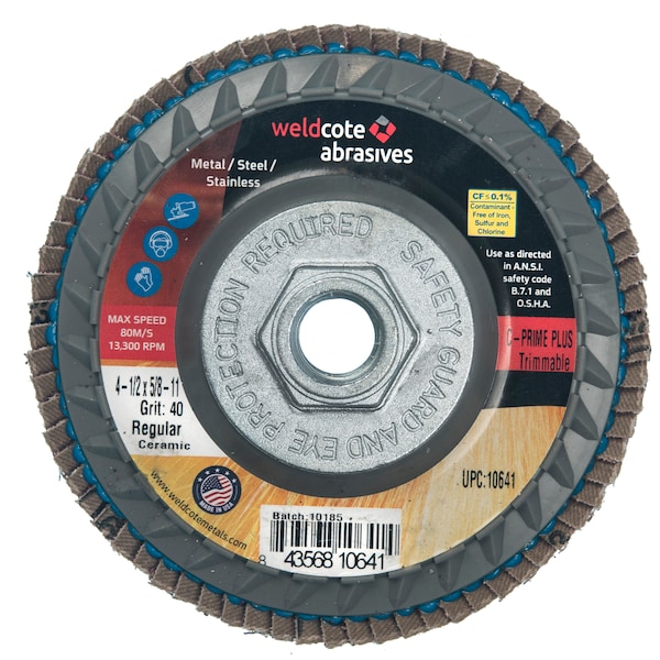 Disco de láminas Weldcote 4-1/2 X 5/8-11 C-Prime Plus 40G Cerámica Trimmable - 10641