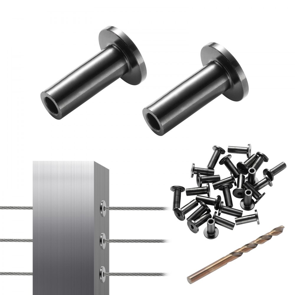 VEVOR 101 Pack T316 Stainless Steel Protector Sleeves for 1/8" Wire Rope Cable Railing, DIY Balustrade T316 Marine Grade, Come with A Free Drill Bit, Black - BXGBHTHS101JHX76KV0