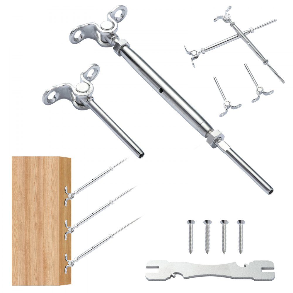 VEVOR T316 Stainless Steel Adjustable Angle 1/8" Cable Railing Kit/Hardware for Wood Post，Marine Grade for 1/8"Wire Rope,0-180-Degree Angle & Easy Installation, Silver (10 Pack) - LSKYS10J1800PO7EBV0