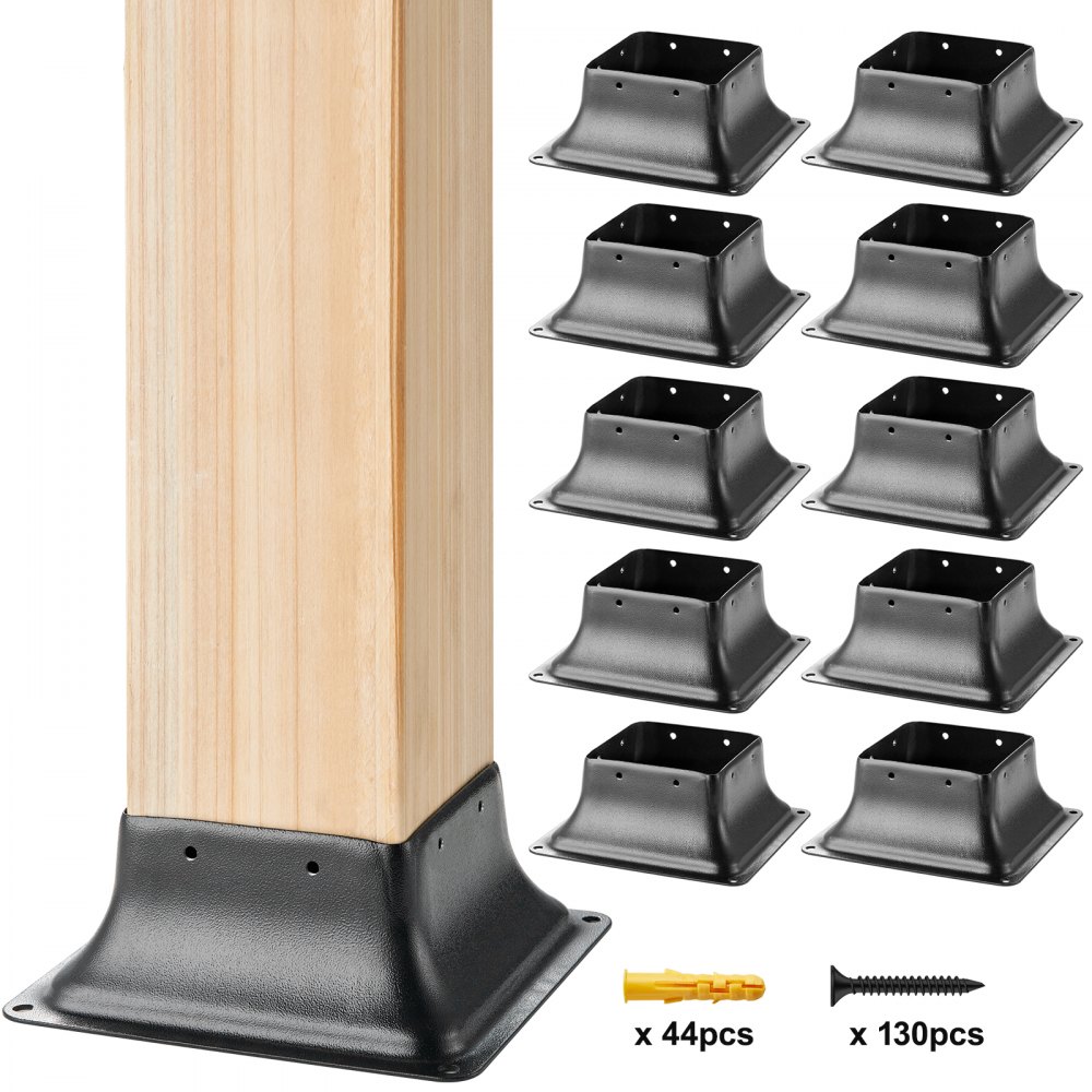 VEVOR Post Base 4x4 10Pcs, Internal 3.6"x3.6" Heavy Duty Powder-Coated Steel Post Bracket Fit for Standard Wood Post Anchor, Decking Post Base for Deck Porch Handrail Railing Support - TTLZDZTG44YC80XUOV0