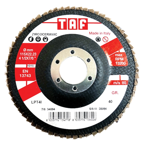 Disco de láminas Zirco-Cerámico Bullard Abrasives 4-1/2x7/8, paquete de 20 - 34094