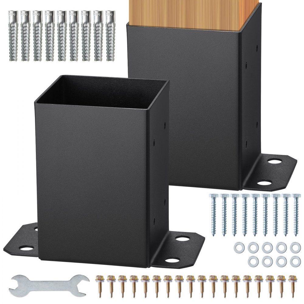 VEVOR 4x4 Post Base 2 Pcs, Inner Size 3.6"x3.6" Post Base Brackets, Heavy Duty Powder-Coated Post Anchor Matte Black Wood Post Brackets for Pavilion Deck Railing Support Deck Base Plate - QBLZDZTG2J447P4OSV0