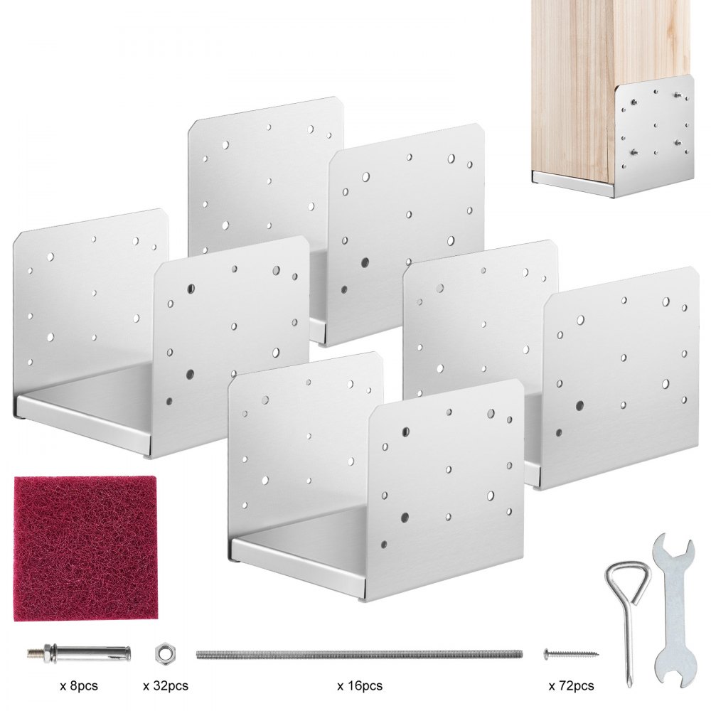 VEVOR 8"x 8" Post Base, 4Pcs Stainless Steel Adjustable Post Anchor Bracket(Internal 7.8 x 7.3"), Adjustable Post Base for Pavilion Deck Porch Handrail Railing Support Decorative Anchor Plate - BBLZDZBXG4PCX3EMMV0