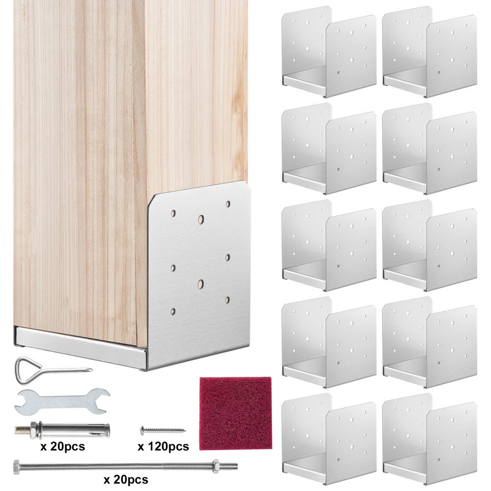 VEVOR 6"x 6" Post Base, 10Pcs Stainless Steel Adjustable Post Anchor Bracket(Internal 5.9 x 5.5"), Adjustable Post Base for Pavilion Deck Porch Handrail Railing Support Decorative Anchor Plate - BBLZDZ6X6INCJSW8JV0