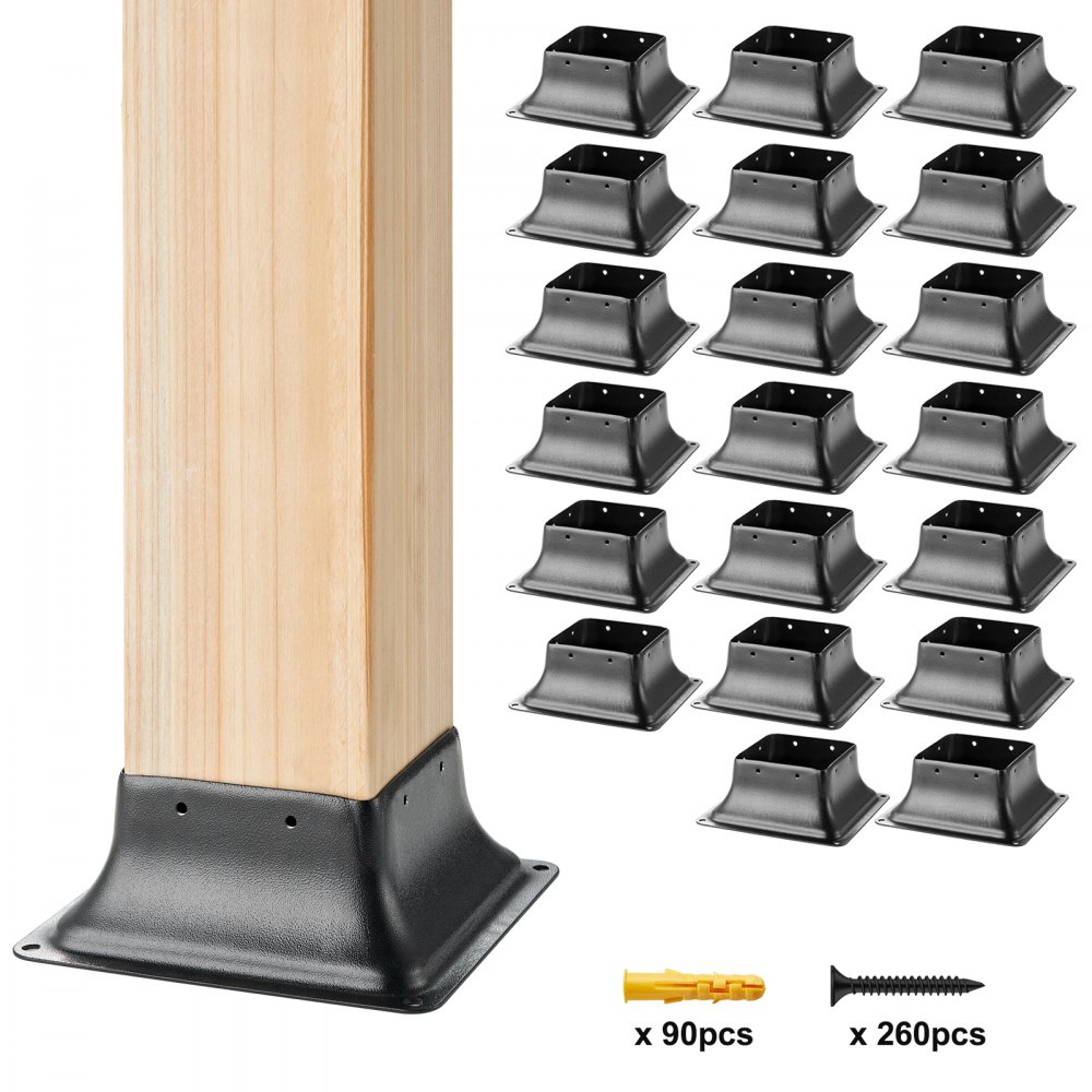 VEVOR 4x4 Post Base 20Pcs, Internal 3.6"x3.6" Heavy Duty Powder-Coated Steel Post Bracket Fit for Standard Wood Post Anchor, Decking Post Base for Deck Porch Handrail Railing Support - TTLZDZTG44YCLG0RVV0