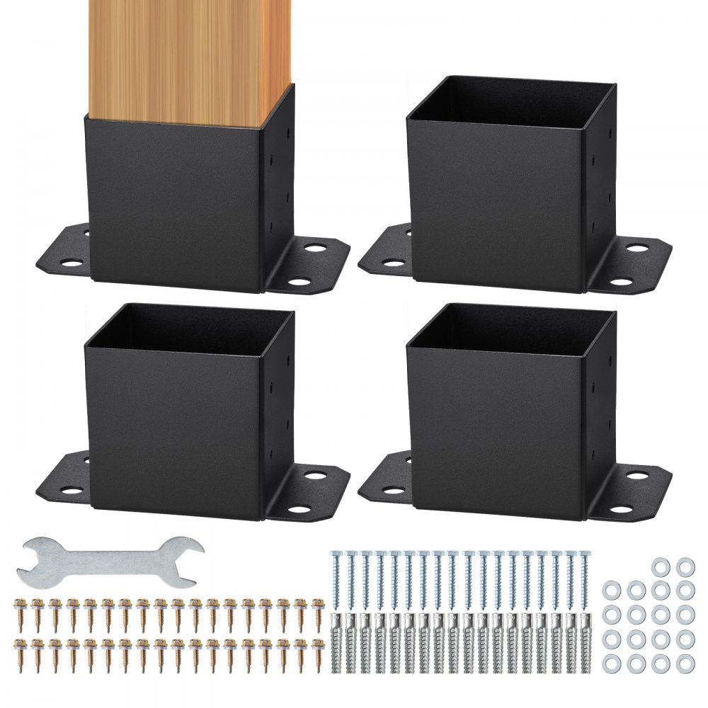 VEVOR 6x6 Post Base 4 Pcs, Inner Size 5.6"x5.6" Post Base Brackets, Heavy Duty Powder-Coated Post Anchor Matte Black Wood Post Brackets for Pavilion Deck Railing Support Deck Base Plate - QBLZDZTG4J20C0NC4V0