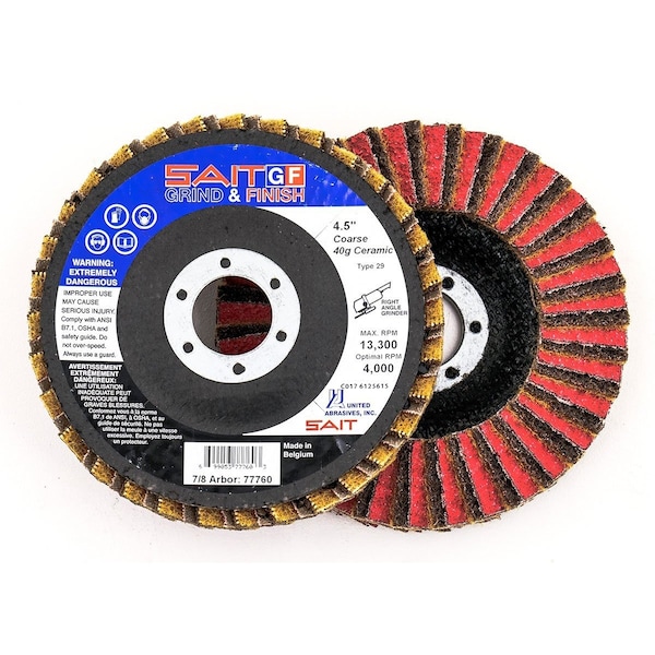 United Abrasives/Sait United Abrasives - Sait Grind/Finish Flap Disc T29 4-1/2 " x 7/8" 40 Grit Coated & Non-Woven - 77760

United Abrasives/Sait Disco de Aletas para Rectificado/Acabado T29 4-1/2" x 7/8" 40 Grit Recubierto y No Tejido - 77760