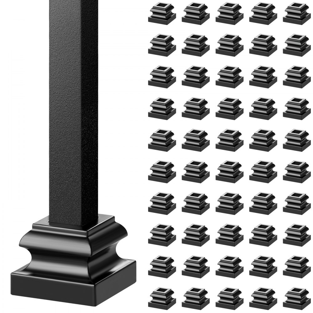 VEVOR Aluminum Alloy Baluster Shoes Stair Flat Shoe with Screw Holes for 1/2 Inch Square Scroll Basket Twist Knuckle Staircase Balusters Metal Spindle Railing, Satin Black (50 Pcs) - LGXZLHJPM50POOK8QV0