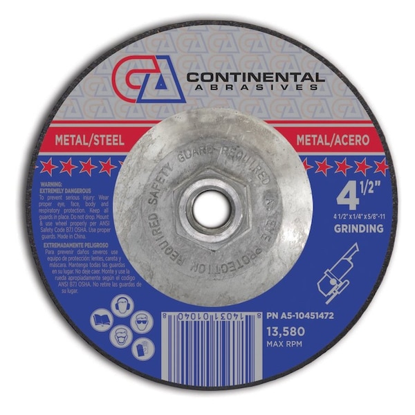 Rueda de rectificado de centro deprimido Continental Abrasivos 4-1/2" x 1/4" x 5/8-11" Signature T27 - A5-10451472.