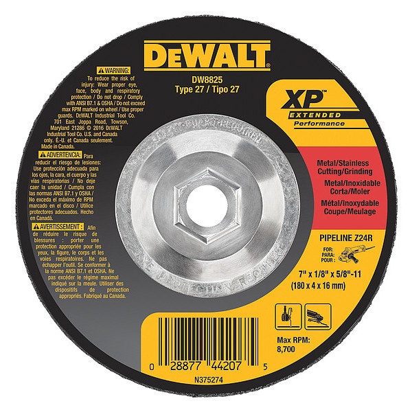 Rueda de esmerilado Dewalt XP de 7" x 1/8" x 5/8"-11 - DW8825