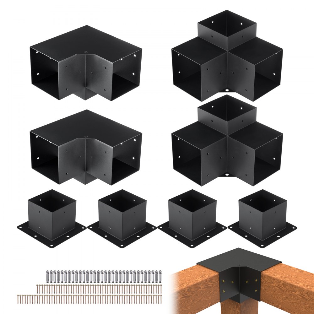 VEVOR Pergola Bracket Kit 6''x6'', 8pcs 3-Way Heavy Duty Corner Bracket Woodworks DIY Post Base Kit, Easy Installation Wooden Beams for Gazebos, Patio Pergolas, Log Cabin Outdoor Pergola Hardware - LPJJTZST8PCS31NS1V0