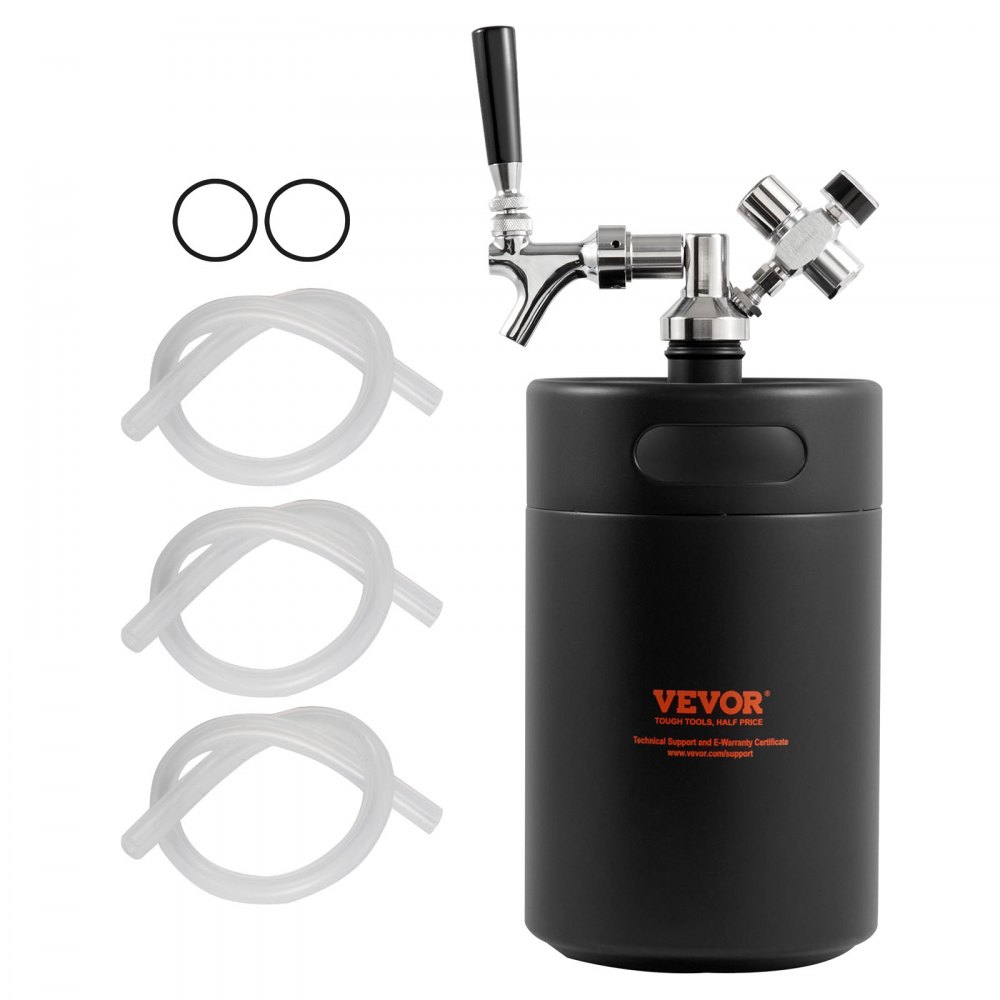 VEVOR Beer Growler Tap System, 170Oz 5L Mini Keg, 304 Stainless Steel Pressurized Beer Growler, Keg Growler with Pressure Display, CO2 Regulator Faucet, Leak-Proof Ring For Draft, Homebrew, Craft Beer - MNPJTHSY170OZOM8VV0