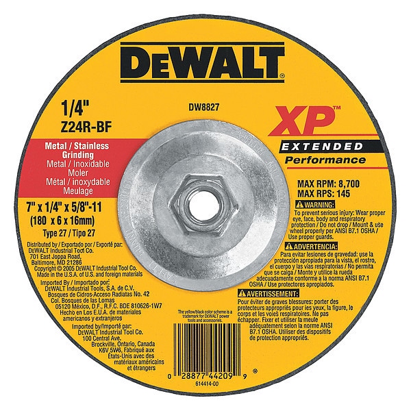 Dewalt 7" x 1/4" x 5/8"-11 Rueda de esmerilado XP - DW8827