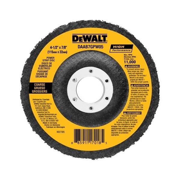 Abrasivos recubiertos Dewalt, disco de aletas POWER WHEEL de 4-1/2 pulgadas x 7/8 pulgadas - DAAB7GPW05