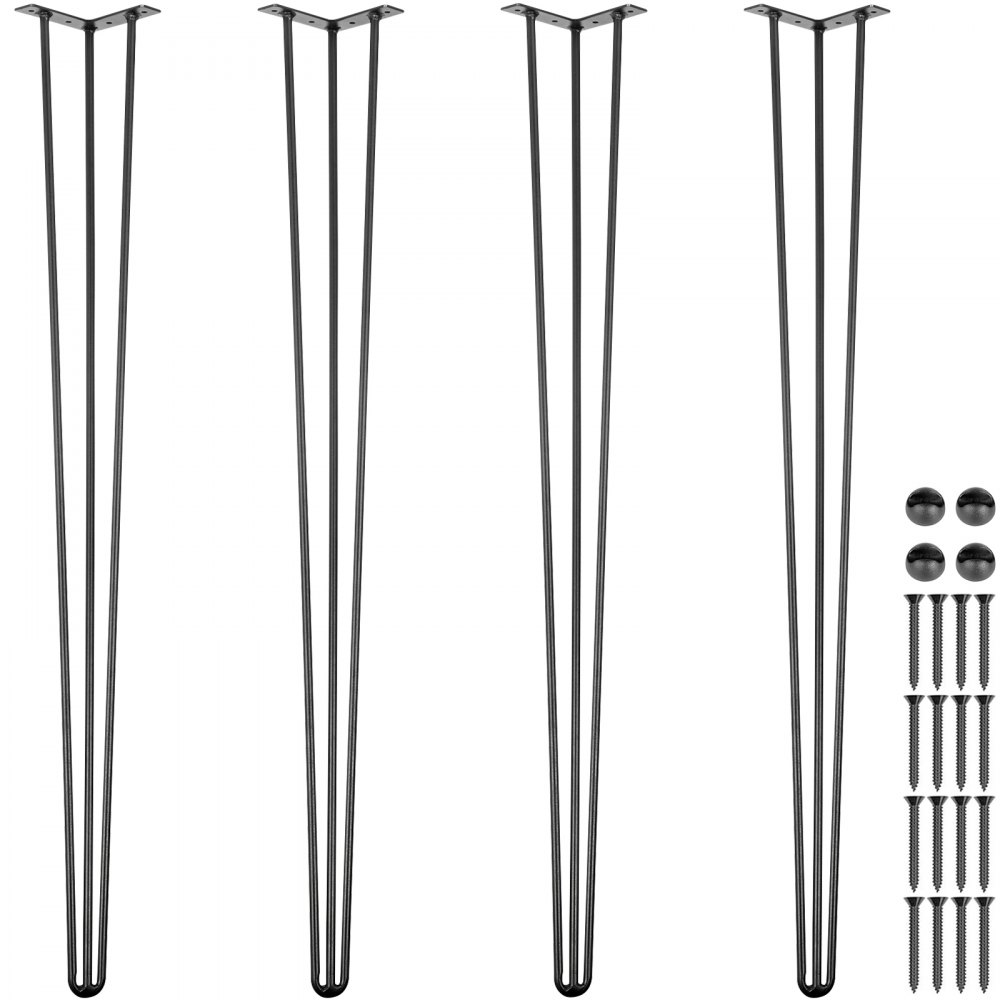 VEVOR Hairpin Table Legs 40" Black Set of 4 Desk Legs 880lbs Load Capacity (Each 220lbs) Hairpin Desk Legs 3 Rods for Bench Desk Dining End Table Chairs Carbon Steel DIY Heavy Duty Furniture Legs - TZZT4PCS40YC3G001V0