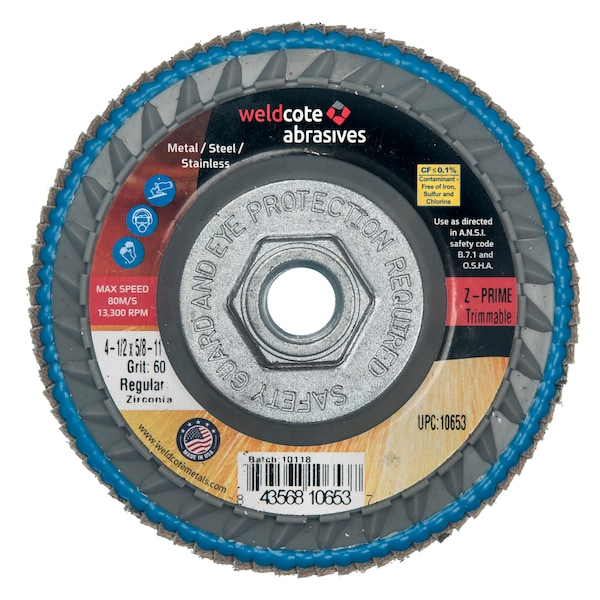 Disco de láminas Weldcote 4-1/2 X 5/8-11 Z-Prime 60G Trimmable Zirconia - 10653