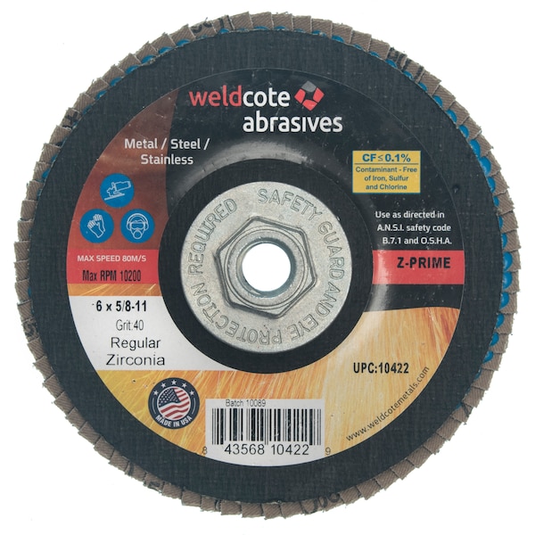 Disco de aletas Weldcote 6 X 5/8-11 Z-Prime Reg 40G - 10422