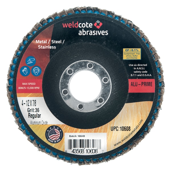 Disco de láminas Weldcote 4-1/2 X 7/8 de aluminio-primaria, Reg 36G - 10608