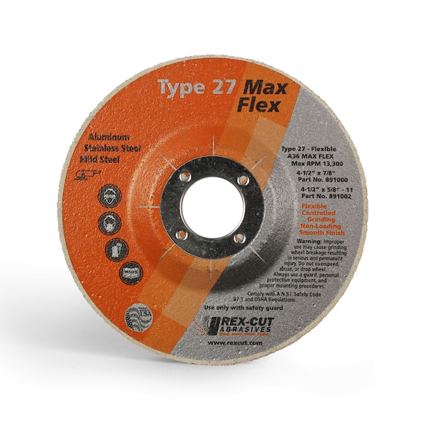 Disco de desbaste Rex Cut Max Flex de 4 1/2 x 7/8 T27 Max Flex A36 - 891000.