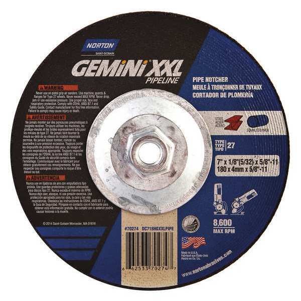 Ruedas de Centro Deprimido Norton Abrasivos, Tipo 27, 7 pulgadas de diámetro, 0.125 pulgadas de grosor, tamaño de agujero de vástago de 5/8"-11, Óxido de Aluminio - 66253370274