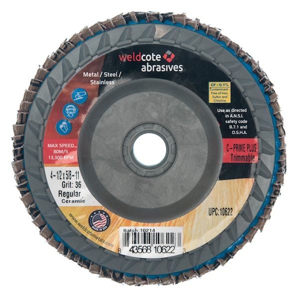 Weldcote Disco de Láminas 4-1/2 X 5/8-11 C-Prime 36G Trim Cerámico con Cabezal - 10622