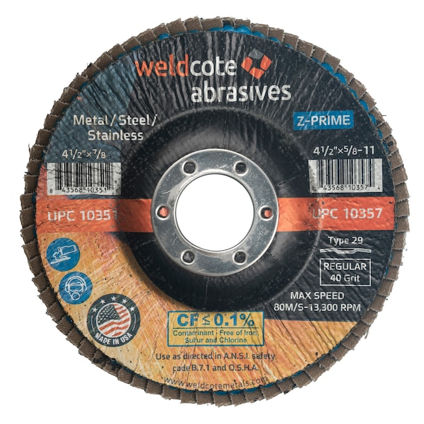 Disco de láminas Weldcote 4-1/2 X 7/8 T29 Z-Prime Reg 40G - 10351