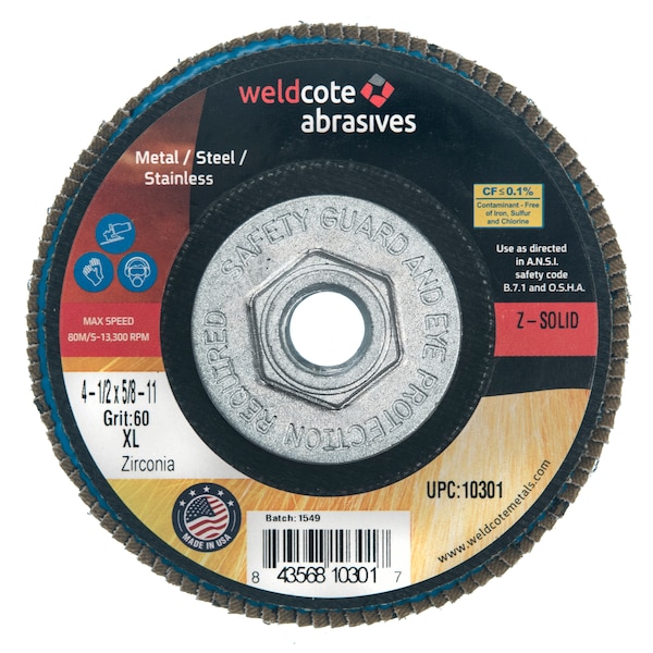 Disco de láminas Weldcote 4 1/2 X 5/8 -11 Z-Solid Xl 60G - 10301