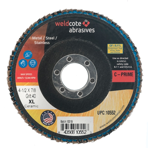 Weldcote Disco de Aletas 4-1/2 X 7/8 C-Prime Cerámica Xl 40G - 10552