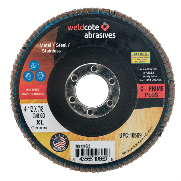 Disco de láminas Weldcote 4-1/2 X 7/8 C-Prime Plus Cerámica Xl 60G - 10669