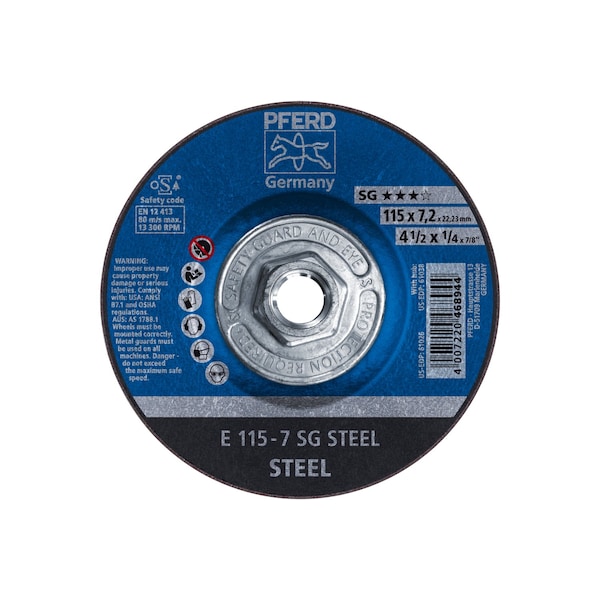 Rueda de esmerilado Pferd de 4-1/2" x 1/4, 5/8-11 Thd. - SG STEEL - Tipo 27 - 61038