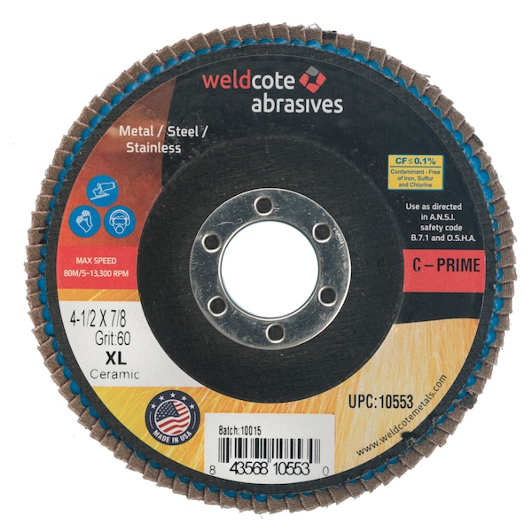 Disco de láminas Weldcote 4-1/2 X 7/8 C-Prime Ceramic Xl 60G - 10553