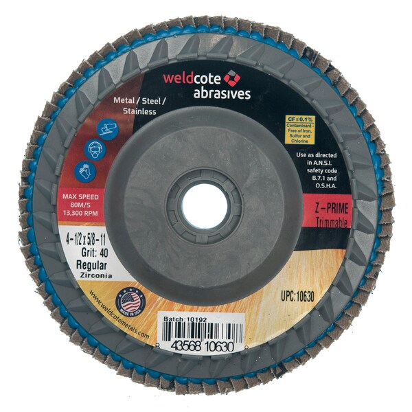 Disco de láminas Weldcote 4-1/2 X 5/8-11 Z-Prime 40G Recorte con cubo - 10630