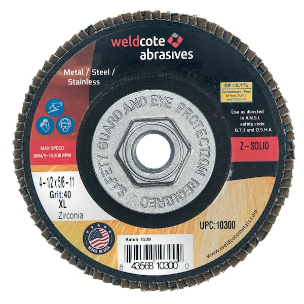 Disco de láminas Weldcote 4 1/2 X 5/8 -11 Z-Solid Xl 40G - 10300