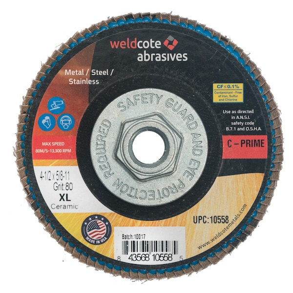 Weldcote Flap Disc 4-1/2 X 5/8-11 C-Prime Ceramic Xl 80G - 10558

Disco de aletas Weldcote 4-1/2 X 5/8-11 C-Prime Ceramic Xl 80G - 10558