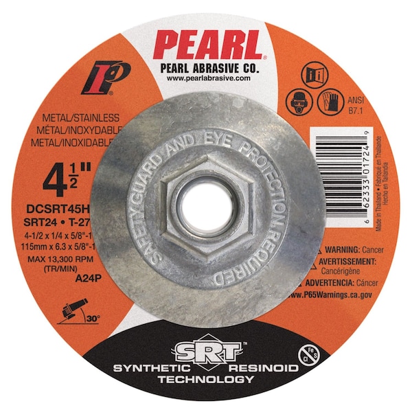 Rueda de rectificado Pearl SRT DC 4-1/2 x 1/4 x 5/8-11 SRT24 T-27 - DCSRT45H