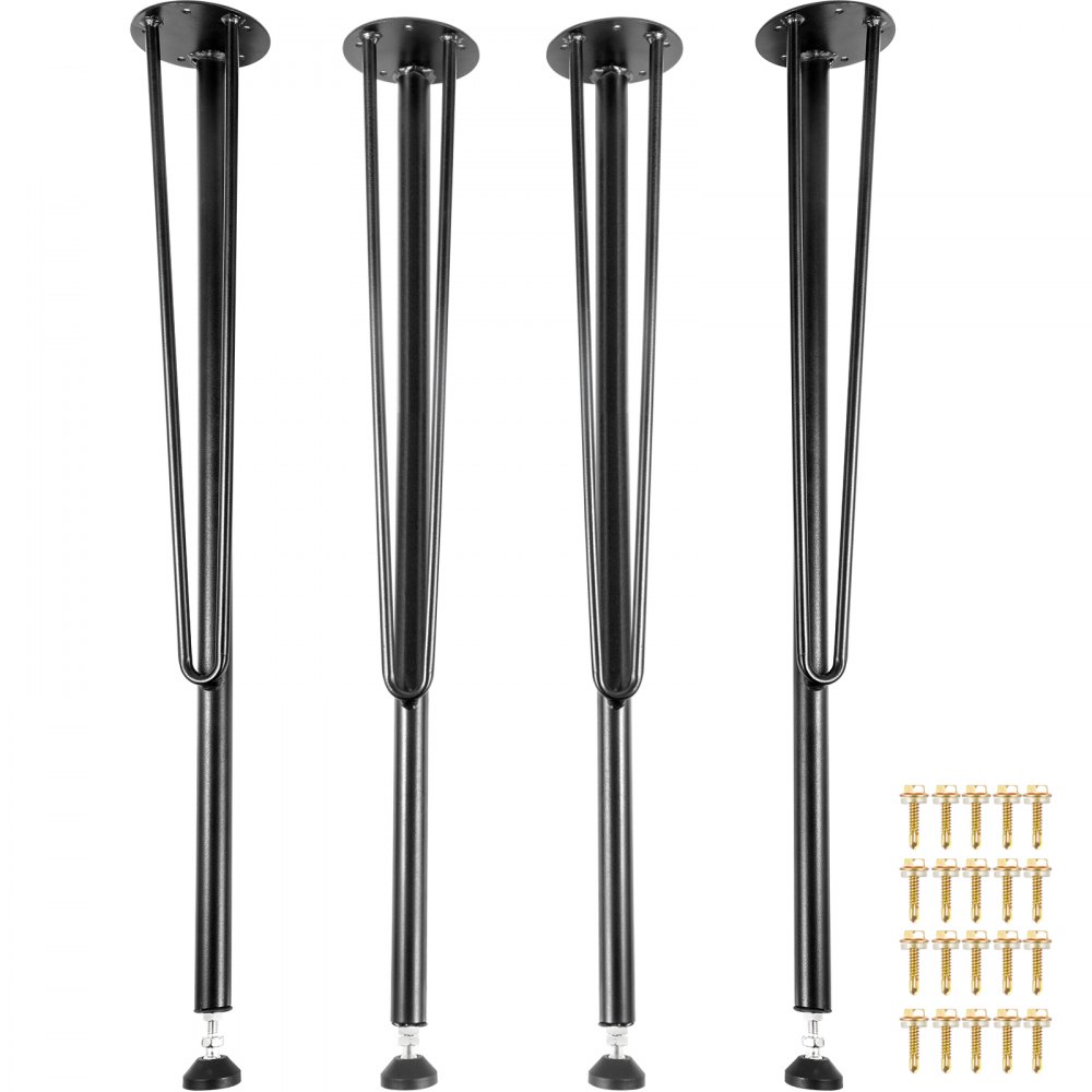 VEVOR Hairpin Metal Table Legs 28 Inch Desk Legs Set of 4 Heavy Duty Bench Legs 3-Rod Metal Furniture Legs Wrought Iron Coffee Table Legs Home DIY for Dining Table w/ Rubber Floor Protectors Black - TZZTGYCGFJ3289KIGV0