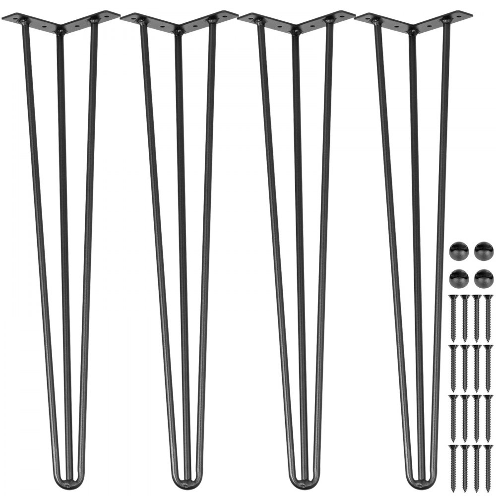 VEVOR Hairpin Table Legs 24" Black Set of 4 Desk Legs 880lbs Load Capacity (Each 220lbs) Hairpin Desk Legs 3 Rods for Bench Desk Dining End Table Chairs Carbon Steel DIY Heavy Duty Furniture Legs - TZZT4PCS24YC3G001V0