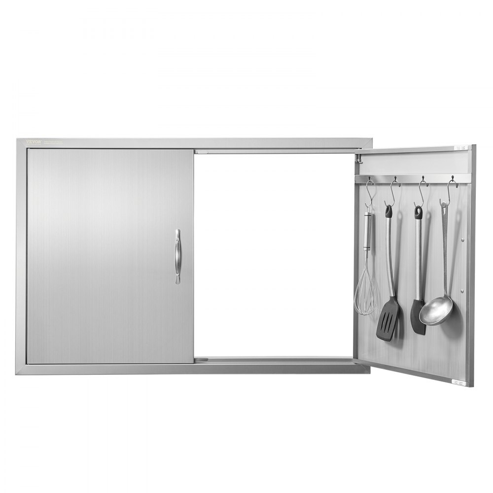VEVOR BBQ Access Door, 39W x 26H Inch Double Outdoor Kitchen Door, Stainless Steel Flush Mount Door, Wall Vertical Door with Handles and Hooks, for BBQ Island, Grilling Station, Outside Cabinet - SMMBSCJMYS39MAF9XV0