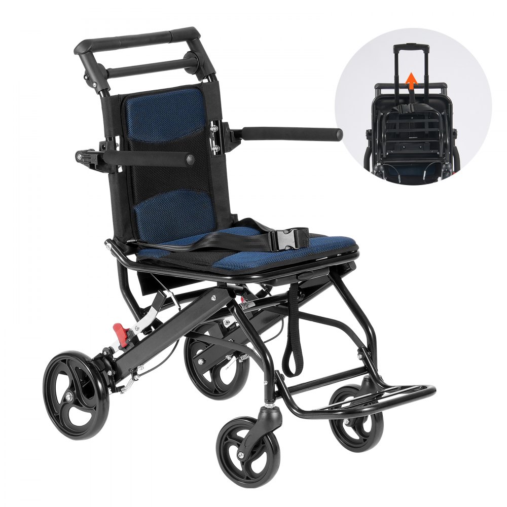 VEVOR Wheelchair Aluminum Alloy Transport Chair Foldable 15.75-In W Seat 220lbs - FWYSLYLHJ157O4N02V0