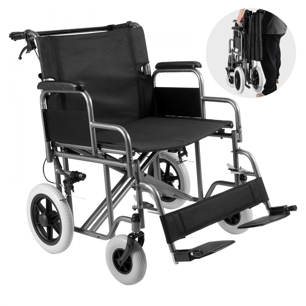 VEVOR Wheelchair Steel Transport Chair Foldable Wheelchair 24-In W Seat 300lbs - FWYSLYTGHX24GCRZ7V0